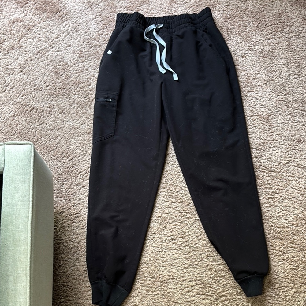 Figs Black Track Pants with Gray Drawstring